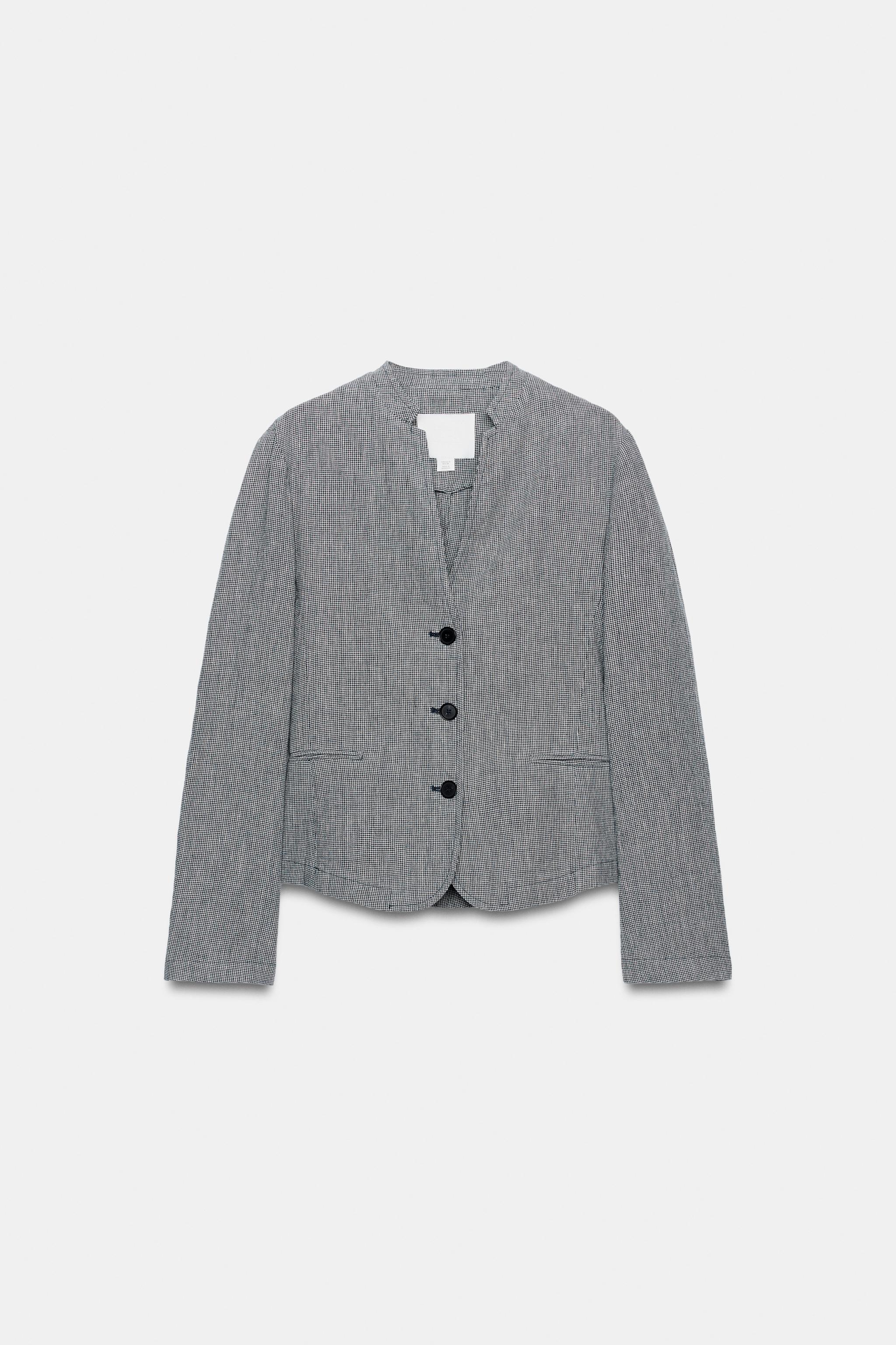 HOUNDSTOOTH LINEN BLEND BLAZER ZW COLLECTION